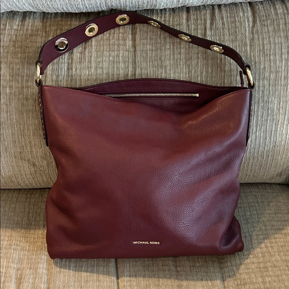 Michael Kors Dark Red brick Shoulder Bag with Gold Accent 14 x 16 gently used - Picture 1 of 14